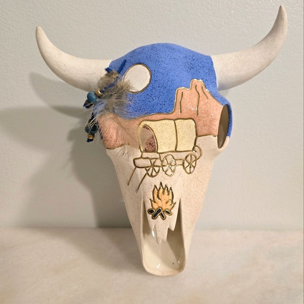 Vintage Native American Navajo Ceramic Buffalo Bull Skull